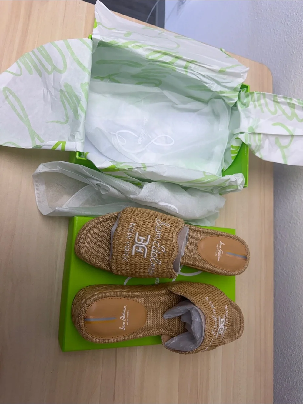Sam Edelman Tan Woven Espadrille Platform Slides 9.5